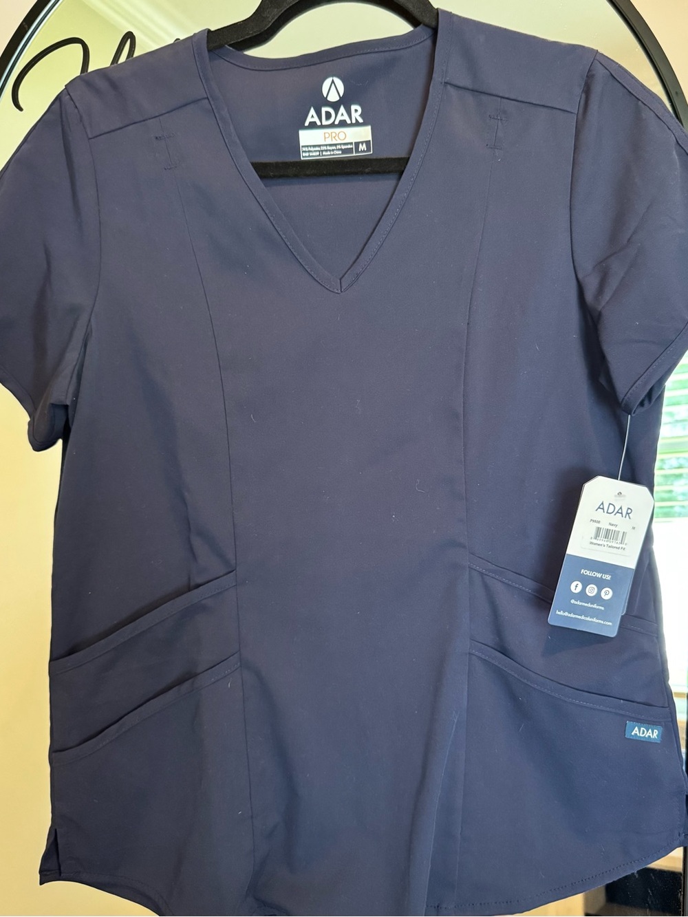 Adar Women's V-Neck Scrub Top in Navy